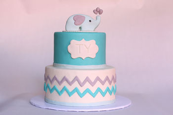 Baby boy fondant elephant cake