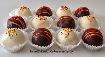 Vanilla and chocolate cake bites decorated for fall.